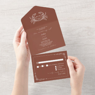 Vintage Crab Terracotta RSVP Farm Wedding All In One Invitation