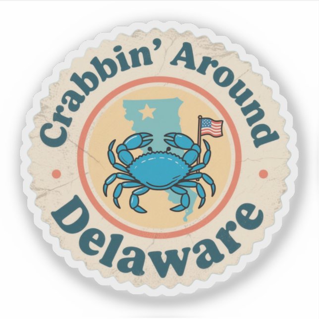 Vintage Crabbin Around Delaware Crab Sticker (Front)