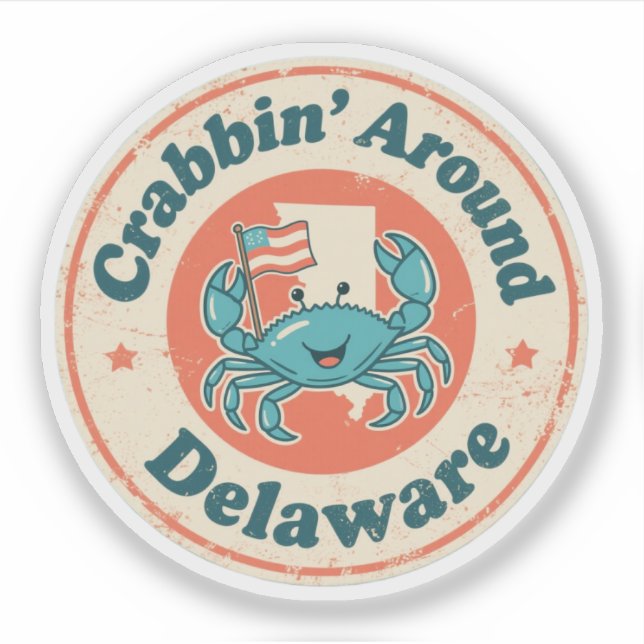 Vintage Crabbin Around Delaware Crab Sticker (Front)