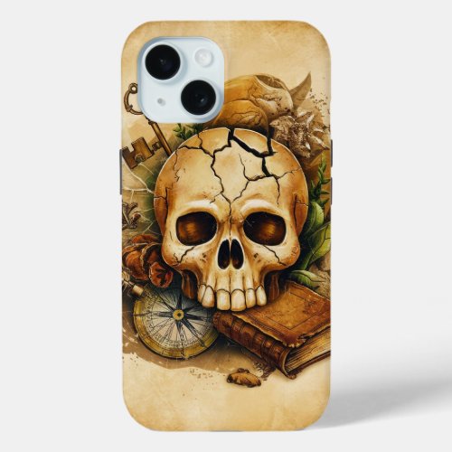 Vintage Cracked Skull iPhone 15 Case