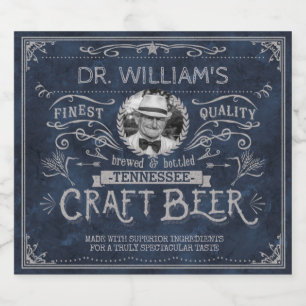 Vintage Craft Beer Custom Brewer Photo Blue Gray Bottle Label