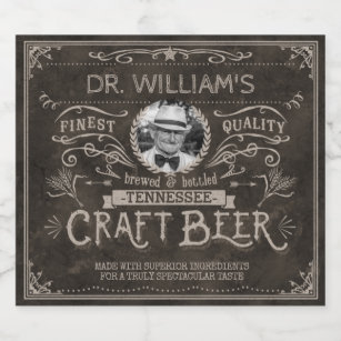 Vintage Craft Beer Custom Brewer Photo Name Brown Beer Bottle Label