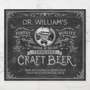 Vintage Craft Beer Custom Brewer Photo Name Gray Beer Bottle Label