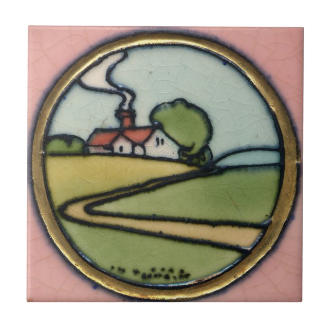 Vintage Crafts Era Cottage Scene Ceramic Tile (Front)