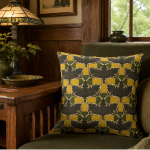 Vintage Craftsman Acorns & Oak Leaves Pattern Throw Pillow