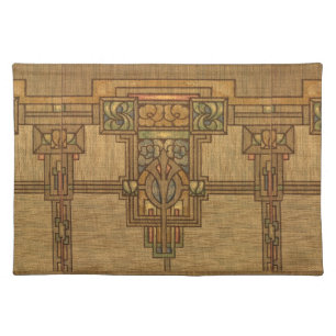 Vintage Craftsman Mission Floral Foliage Frieze Cloth Placemat