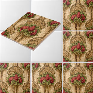 Vintage Craftsman Pears Floral Foliage Pattern Ceramic Tile