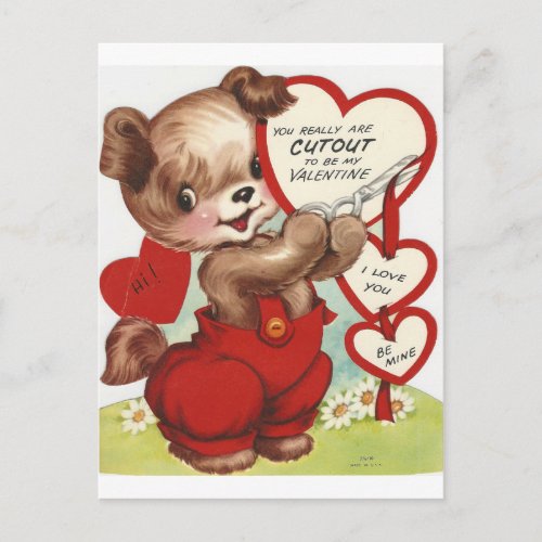 Vintage Crafty Doggy Valentine Holiday Postcard