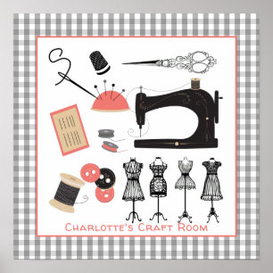 Vintage Crafty Sewing Room Sign Personalized