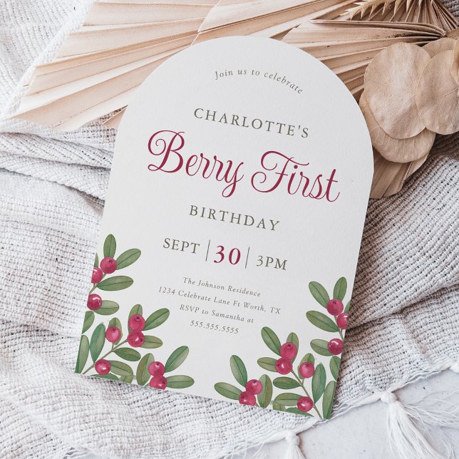 Vintage Cranberry Berry First Birthday Party Arch Invitation (Creator Uploaded)