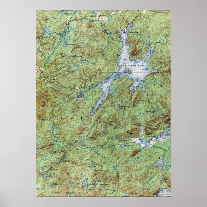 Vintage Cranberry Lake New York Topographical Map Poster