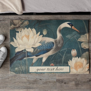 Vintage Crane Botanical Illustration Doormat 