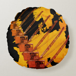 VINTAGE CRANE CRANE OPERATOR MAP OF EUROPE ROUND PILLOW
