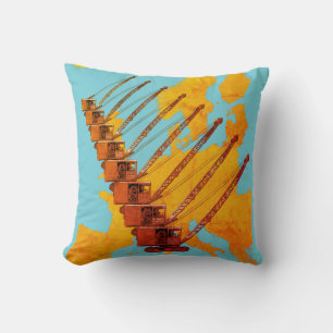 VINTAGE CRANE CRANE OPERATOR MAP OF EUROPE THROW PILLOW