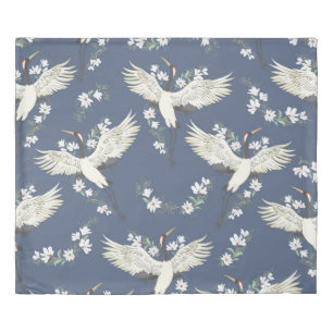 Vintage Crane: Flying Bird Pattern Duvet Cover