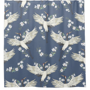 Vintage Crane: Flying Bird Pattern Shower Curtain