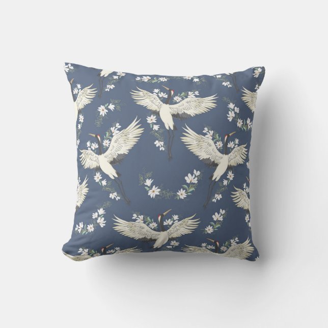 Vintage Crane: Flying Bird Pattern Throw Pillow (Front)