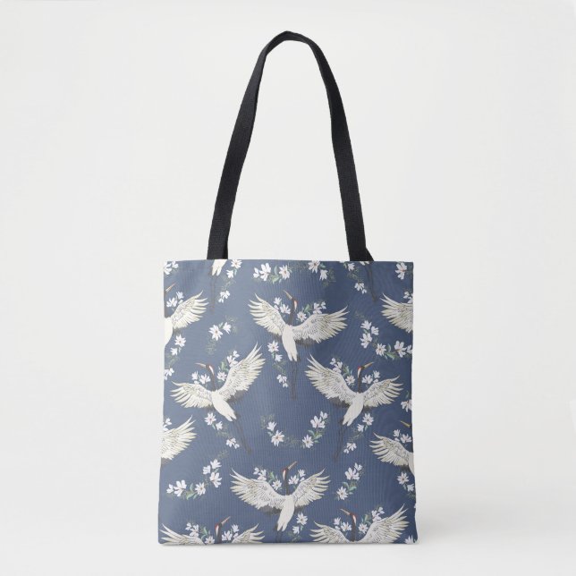 Vintage Crane: Flying Bird Pattern Tote Bag (Front)