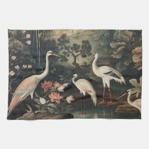 vintage cranes and palaces in the tropics kitchen towel