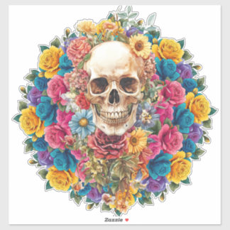 Vintage cranus surrounded by colorful flowers sticker