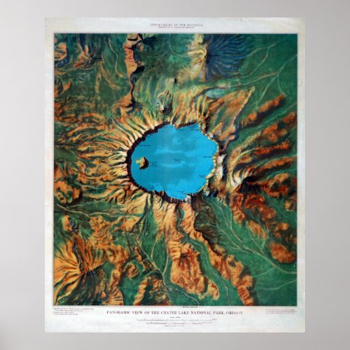 Vintage Crater Lake National Park Relief Map Poster