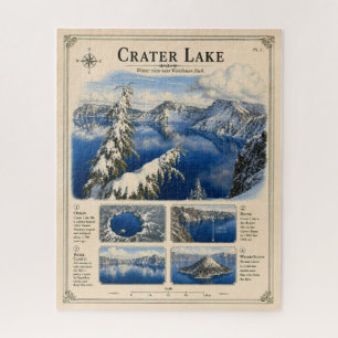 Vintage Crater Lake Winter Landscape Jigsaw Puzzle