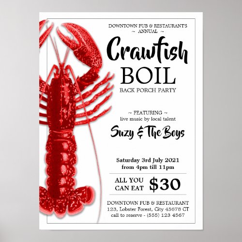 Vintage Crawfish Boil Party Restaurant Promotional Poster