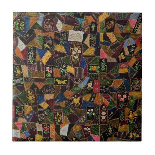 Vintage Crazy Quilt Ceramic Tile