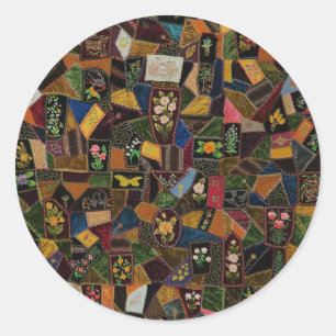 Vintage Crazy Quilt Classic Round Sticker