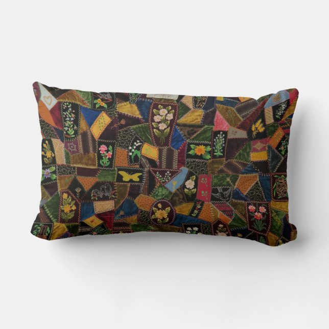Vintage Crazy Quilt Lumbar Pillow (Back)