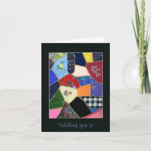 Vintage Crazy Quilt Notecard - Customized (Front)