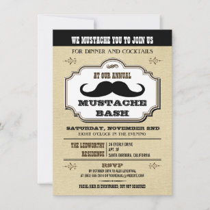 Vintage Cream and Brown Mustache Bash Invitation