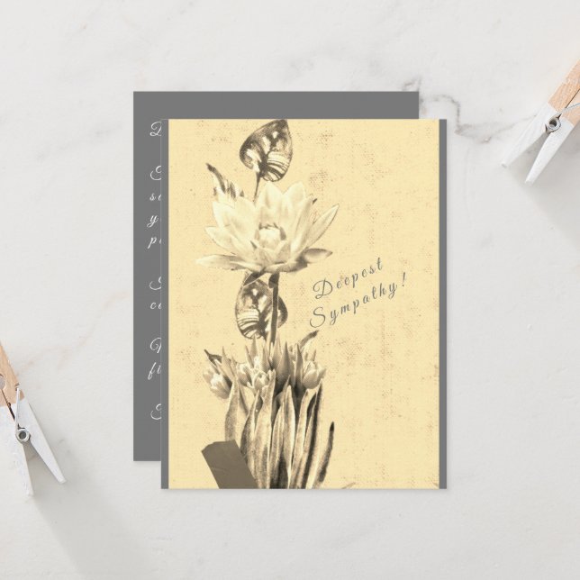 Vintage cream and gray tulips Sympathy Card (Front/Back In Situ)