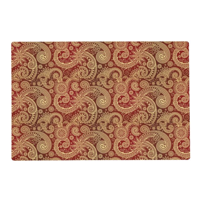 Vintage Cream and Red Paisley Placemat (Front)