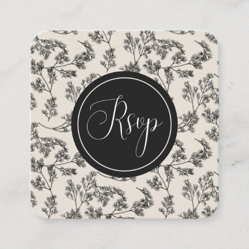 Vintage Cream Black Floral Botanical QR Code RSVP Enclosure Card