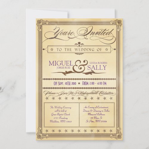 Vintage Cream &amp; Brown Poster Wedding Invitation