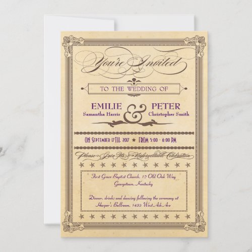 Vintage Cream &amp; Brown Poster Wedding Invitation
