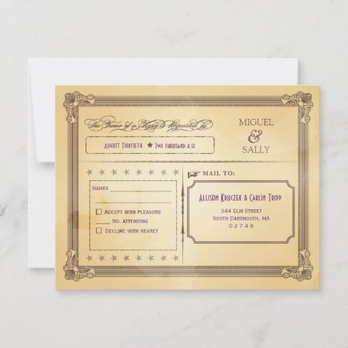 Vintage Cream &amp; Brown Poster Wedding RSVP