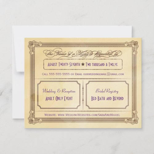 Vintage Cream &amp; Brown Poster Wedding RSVP