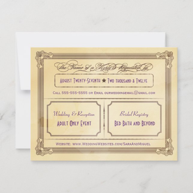 Vintage Cream & Brown Poster Wedding RSVP Card (Front)