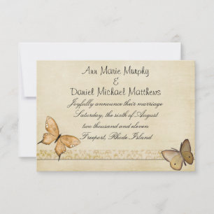 Vintage Cream Butterfly Wedding Announcement