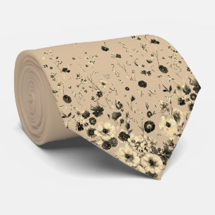 Vintage Cream & Charcoal Floral Men’s N Neck Tie