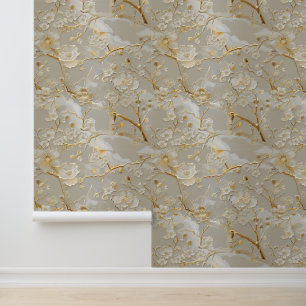 Vintage cream cloisonne floral wallpaper