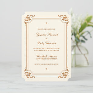 Vintage Cream Copper Frame Elegant Gender Reveal Invitation