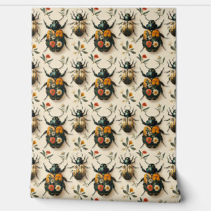 Vintage Cream Floral Beetle Decoupage Upcycling Wallpaper