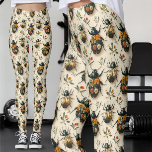 Vintage Cream Floral Beetle Specimen Leggings