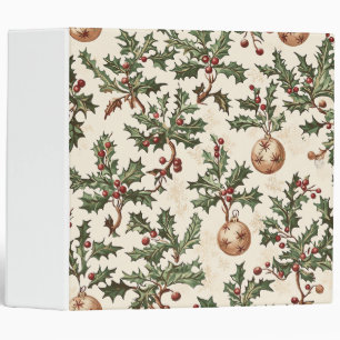 Vintage Cream Holly Berry Gold Bauble Christmas 3 Ring Binder