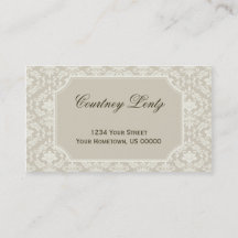 Vintage Cream Ivory Damask Business Card