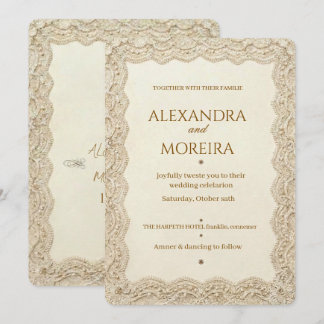 Vintage Cream Lace Border Elegant Wedding Invitation