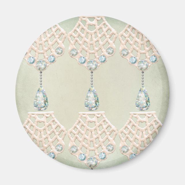 Vintage cream lace teal rhinestone victorian magnet (Front)